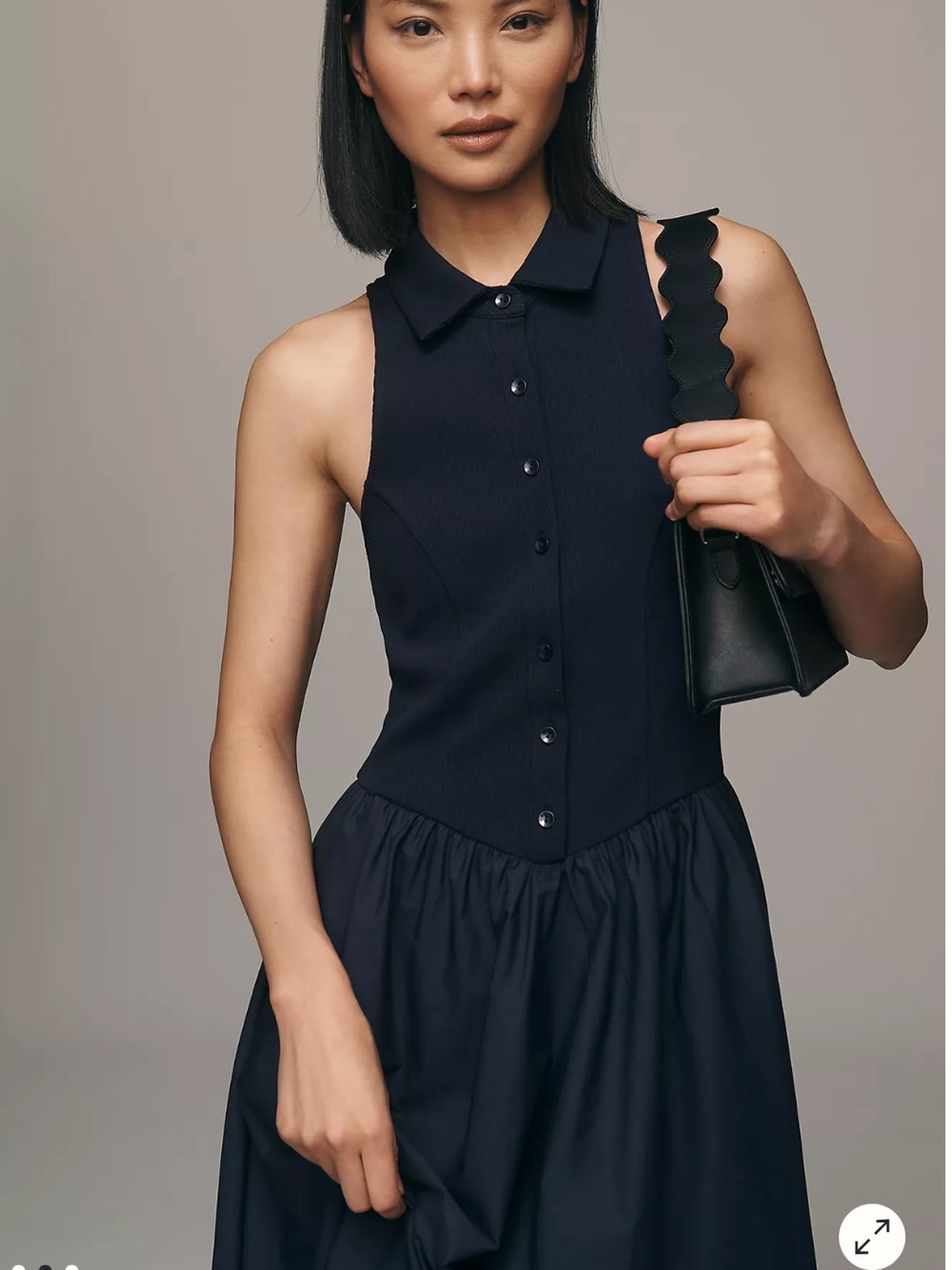 Maeve Navy Collared Button-Front Sleeveless Midi Dress - Picture 2 of 6